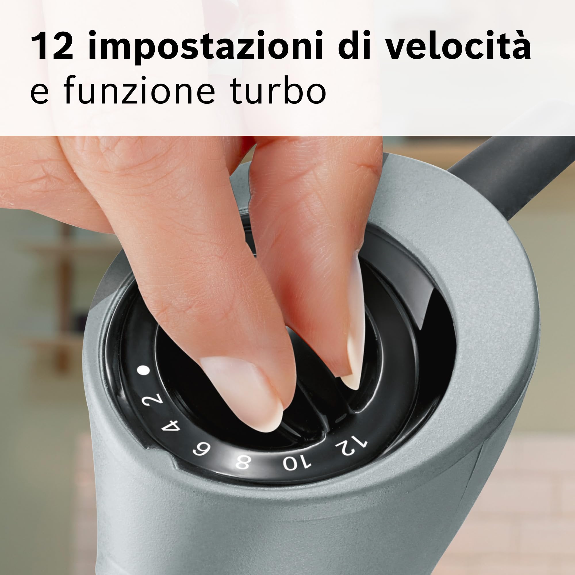 Bosch Frullatore a Immersione MSM67170, 750 W, 12 Velocità, Lama in Acciaio Inox, Impugnatura Ergonomica, Tritatutto, Lama Tritaghiaccio e Frusta Inclusi, Bicchiere Graduato, Cavo a Spirale, Nero