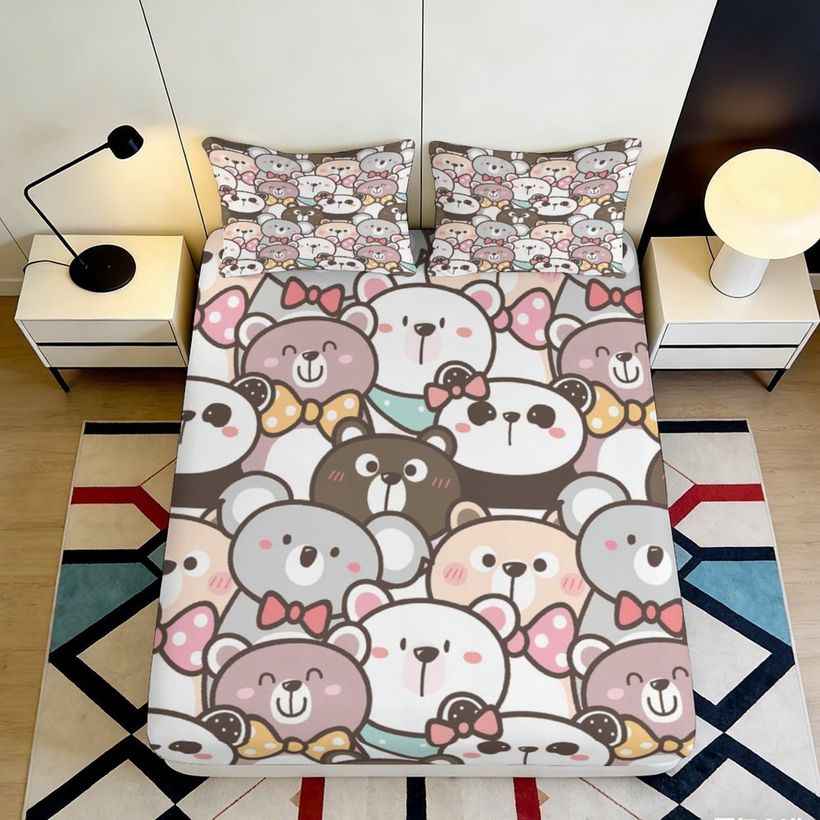 3D Printed Cartoon Animals Fitted Sheet Microfiber Non-Slip Deep Pocket Cartoon Mattress Fitted Cover Bedroom 140x200x25cm