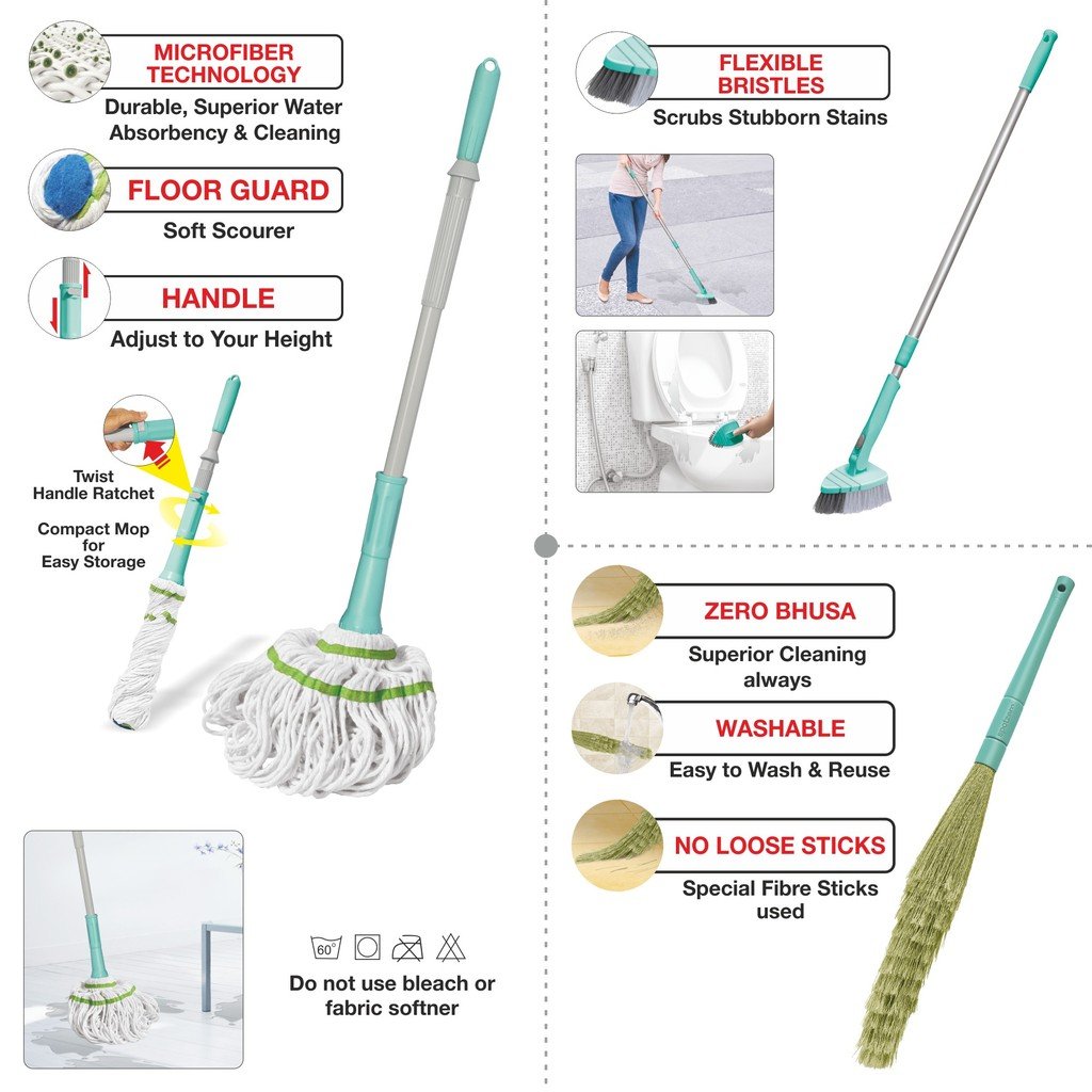 SpotZero By Milton 3 Pc Combo Zero Dust Broom with Twist & Squeeze