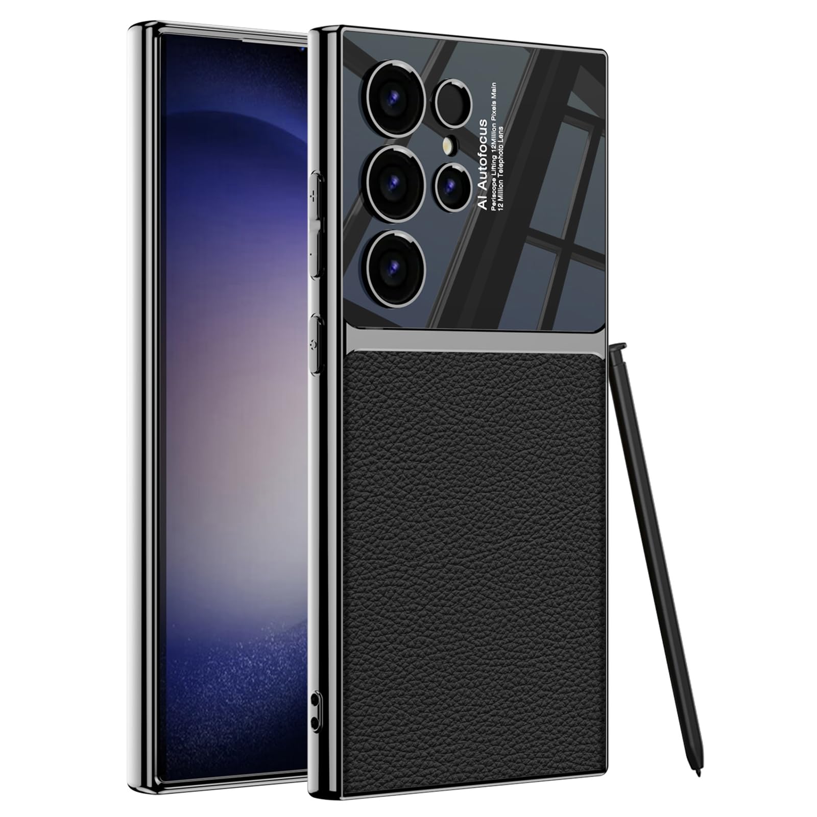 S24 Ultra Case, for Samsung S24 Ultra Case with Shockproof 360° Full Body Protective Cover, Leather Case S24 Ultra for Man and Women with Full Camera Protection (Black)