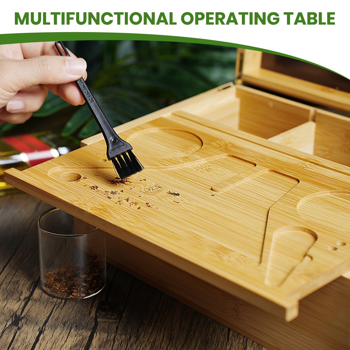 CODOGOY Large Bamboo Box with Combination Lock Decorative Box with Glass Jar & Brush (11 * 8 * 5'')