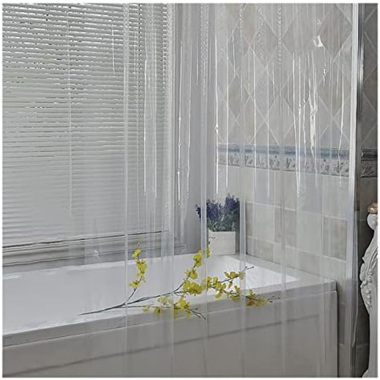 Cortina De Ducha Transparente Cortina De Ducha De Plástico Blanco Impermeable Baño Transparente Hogar con Gancho,Transparente,200x200CM