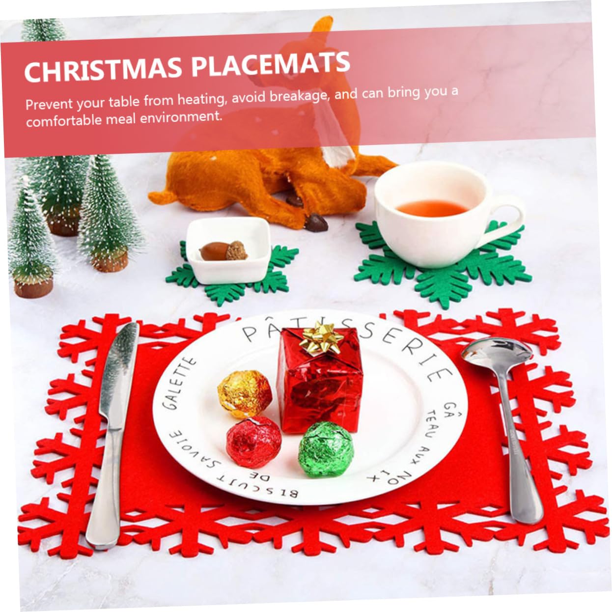PRETYZOOM 16 Piezas Mantel Individual de de Nieve manteles de Navidad alfombras de Invierno para el hogar Christmas Tablecloth Christmas Table Runner Posavasos navideños tapete de Mesa