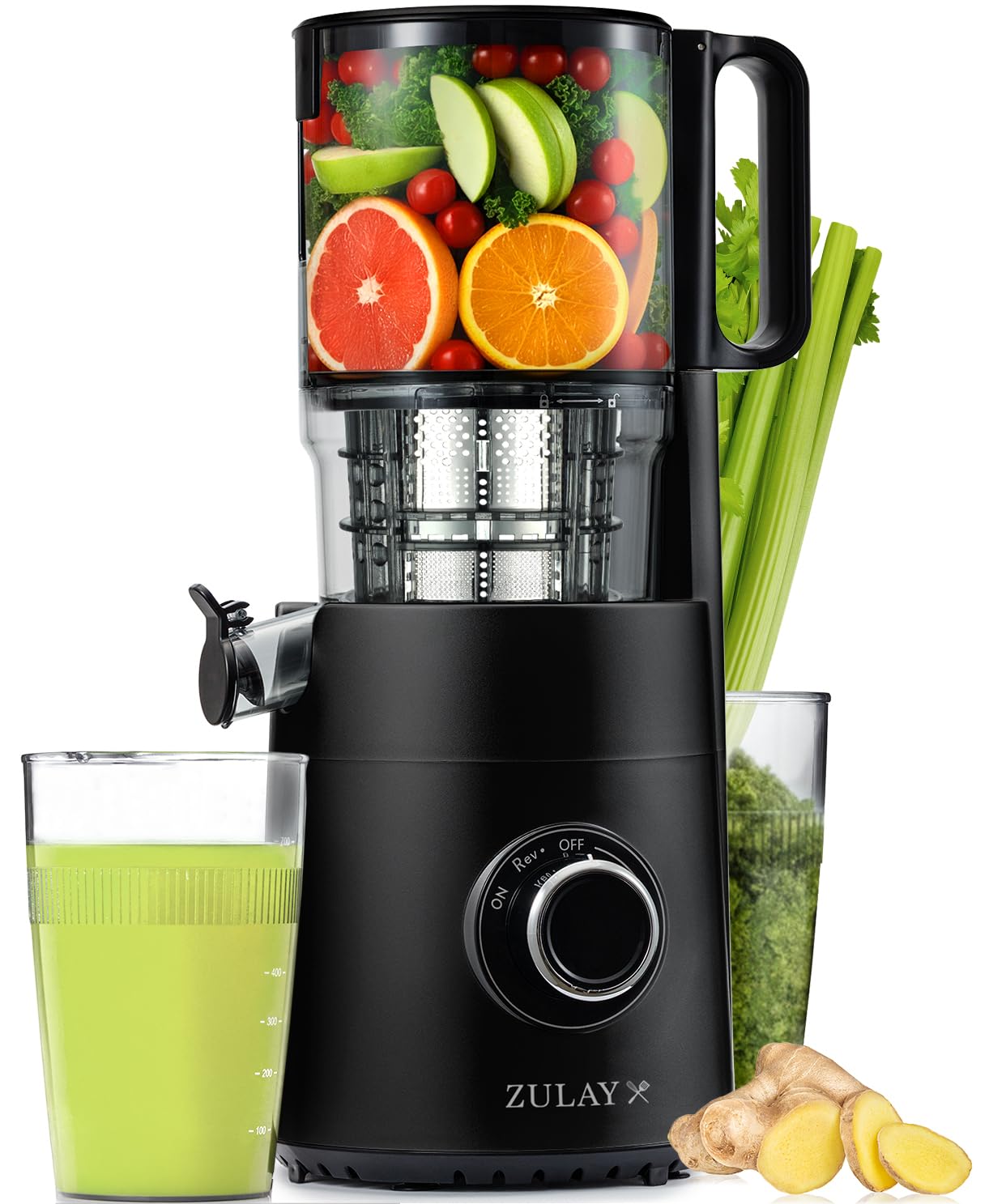 Zulay Kitchen Cold Press Juicer Machine with 5 Wide Feed Chute Slow Masticating Juicer for Whole Fruits Vegetables
