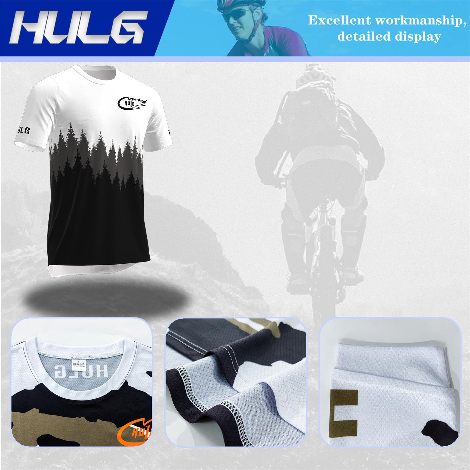 HULG Maglie da Ciclismo da Uomo, T-Shirt Corte, Maglie da Ciclismo, Maglie da Ciclismo, Abbigliamento da Ciclismo, Magliette da Mountain Bike/MTB