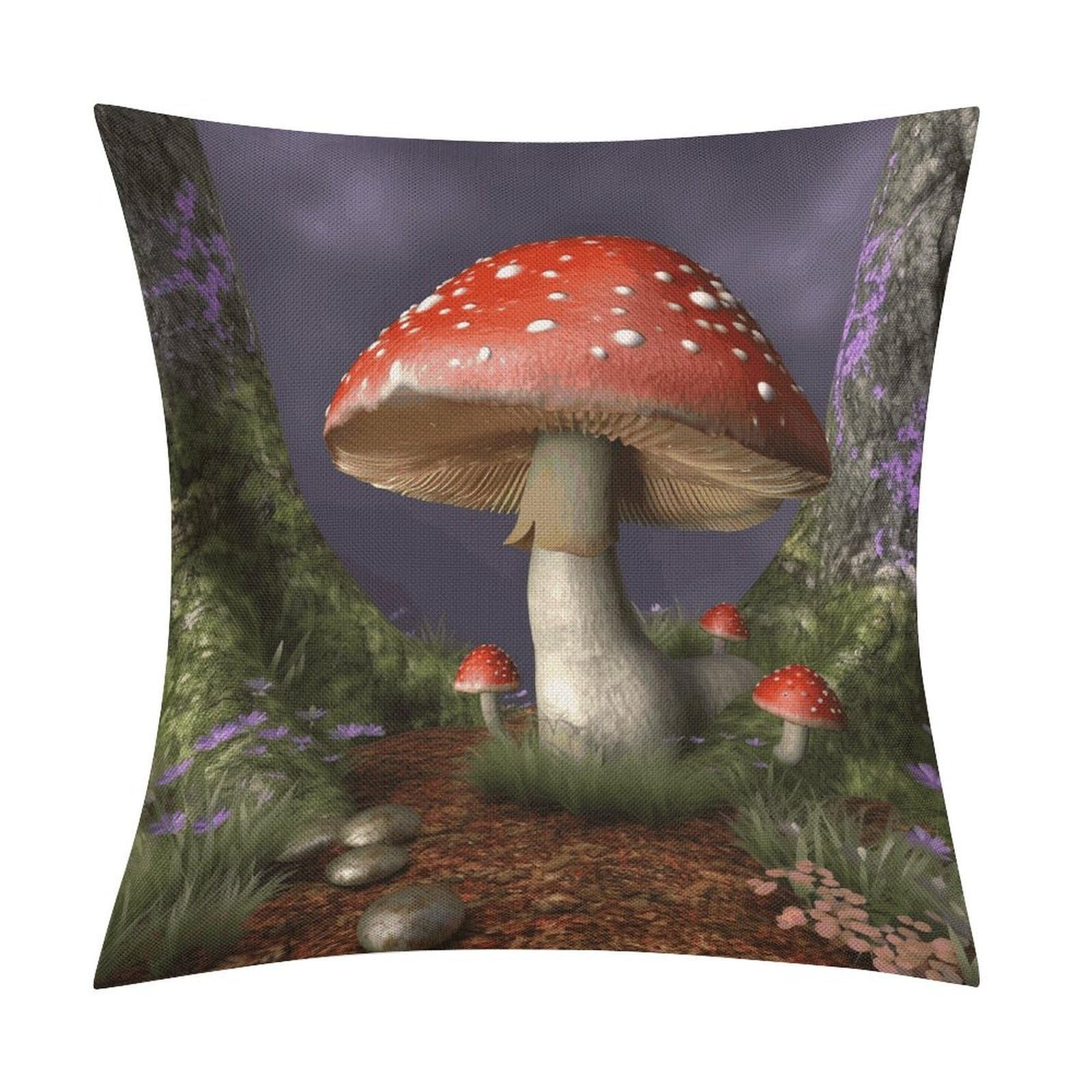 LZQPOEAS Mushroom Throw Pillow Covers, Waterproof Faux Linen Pillow Cases with Invisible Zipper, Decorative Square Cushion Covers for Sofa Couch Living Room Bedroom 18x18 Inch