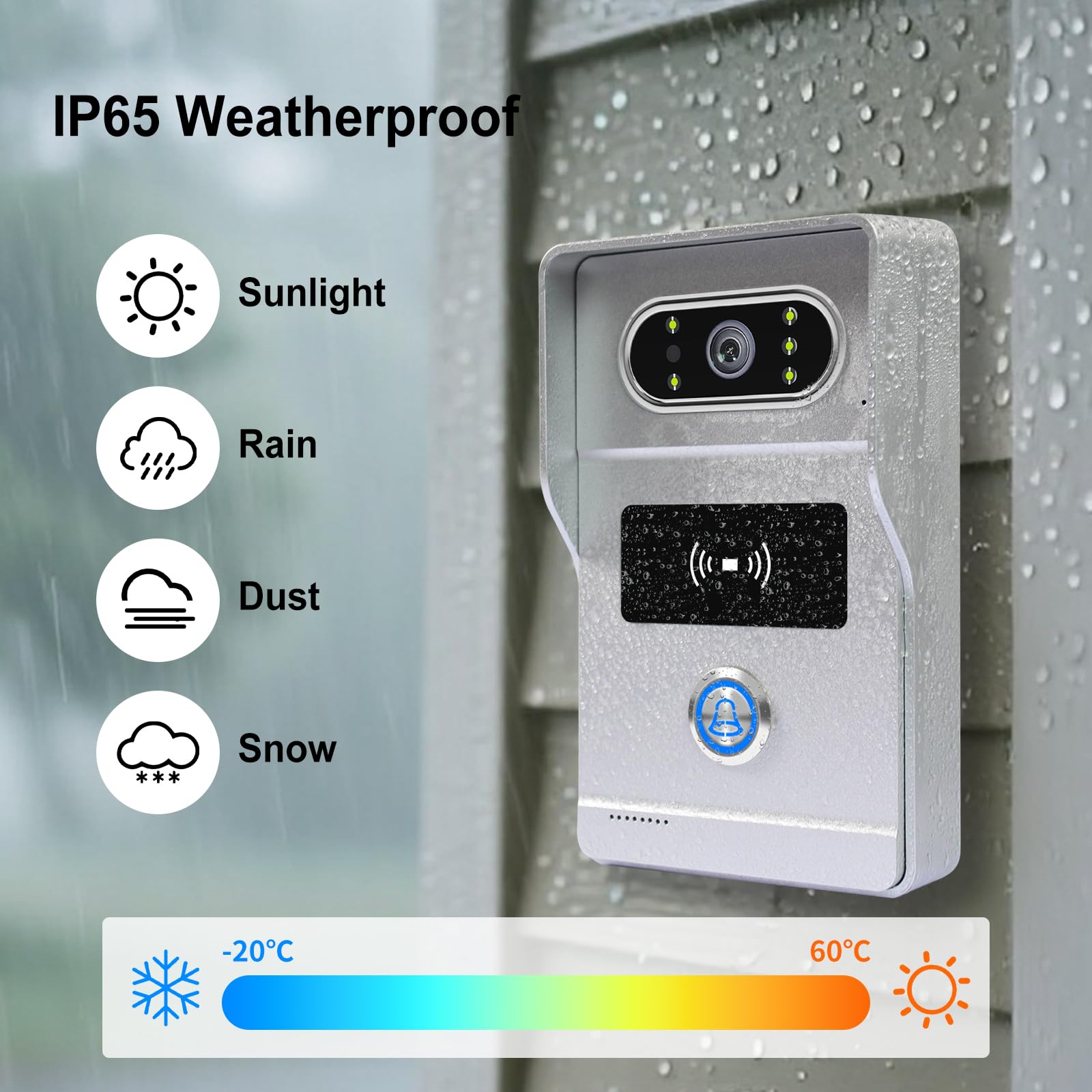 Sistema de Videoportero WiFi 2 Hilos, 1080P HD Timbre de Video Cámara y Monitor, Pantalla Táctil de 7 Pulgadas, Visión Nocturna, Desbloqueo Mediante Tuya App/Tarjeta RFID