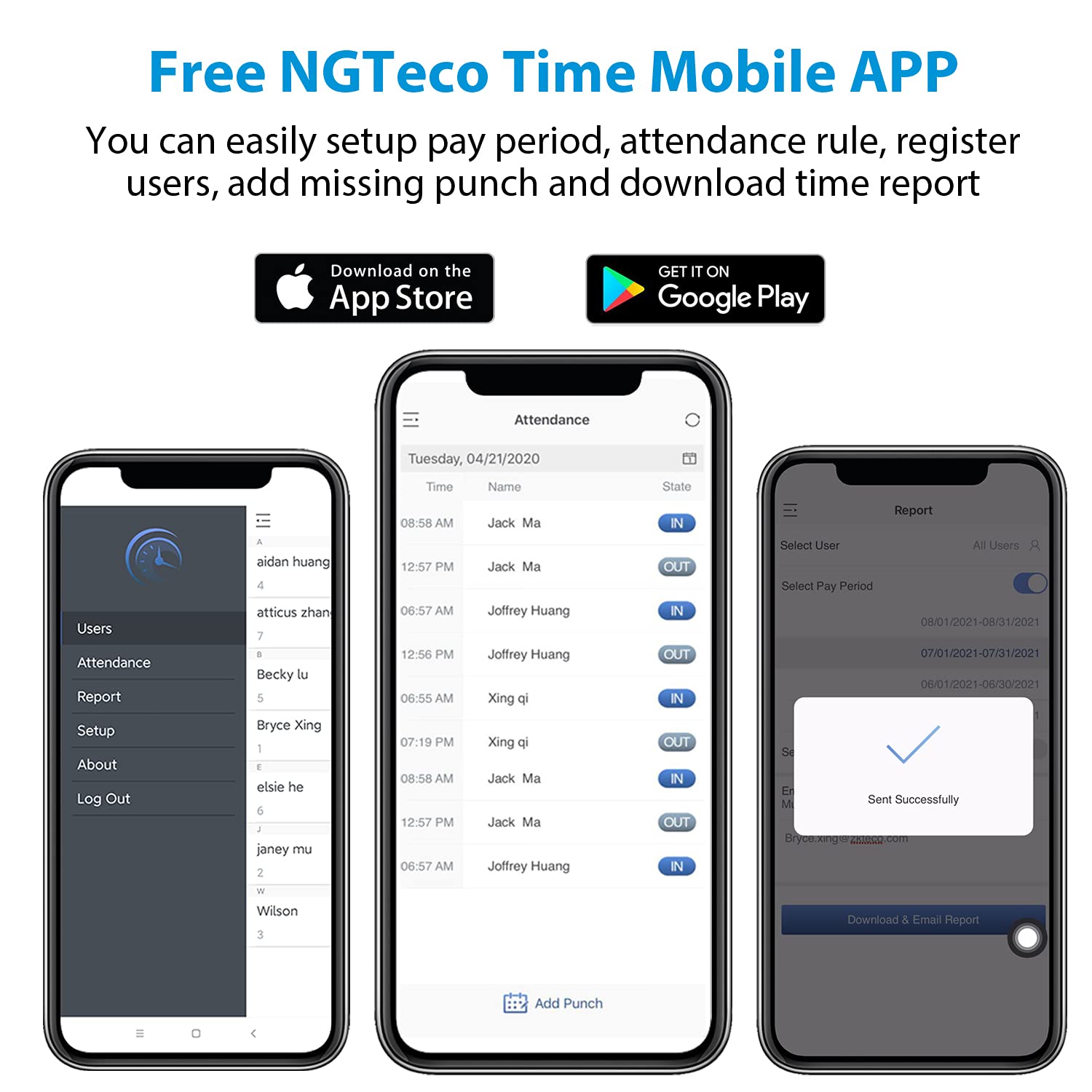 NGTeco Fingerprint clocking in machine for Small Business WiFi Time Card Machine, Office Punch Clock Automatic in and Out with APP for iOS Android (0 Monthly Fees) — view 3
