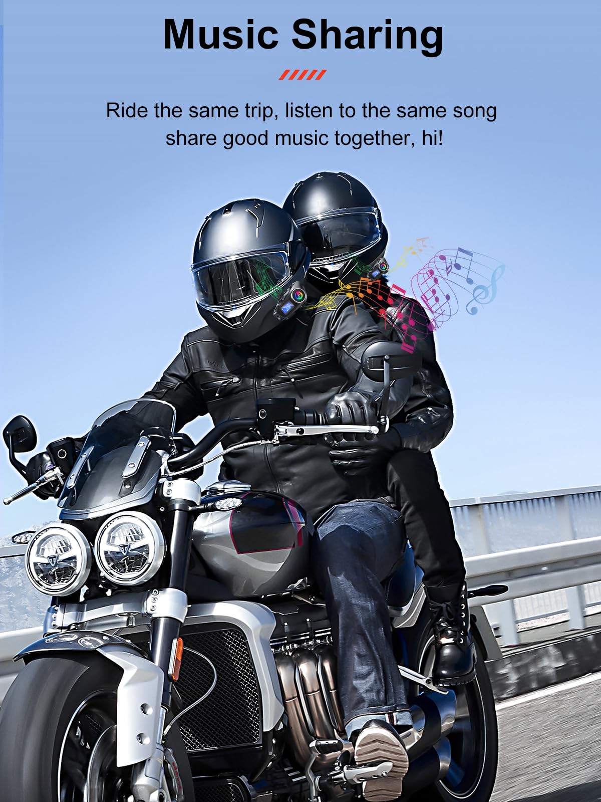 C1 Interfono Bluetooth per Casco Moto, Interfono Moto 500m con Condivisione Musica, Radio FM, Slot Micro SD, Batteria 1000mAh - Compatibile con Diversi Tipi di Casco