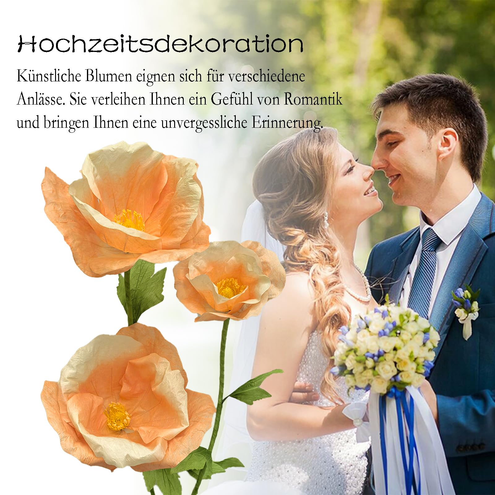 lifemet Champagner Gold Giant Flower 3 Stück künstliche Blumen Set 60-80 Zoll wasserdicht umweltfreundlich langlebig Nicht verblassen einfache Wartung 3D Blumenschmuck für Haus Hochzeit Party Garten