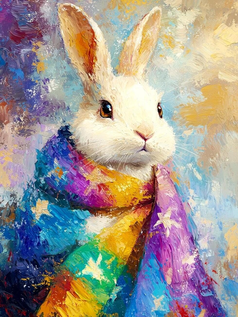 Henypt Pre Printed Cross Stitch Kit Rabbit Oil Painting Animal DIY Needlepoint Set for Beginners The Elderly with Accessories Home Wall Art 14CT 80x100cm