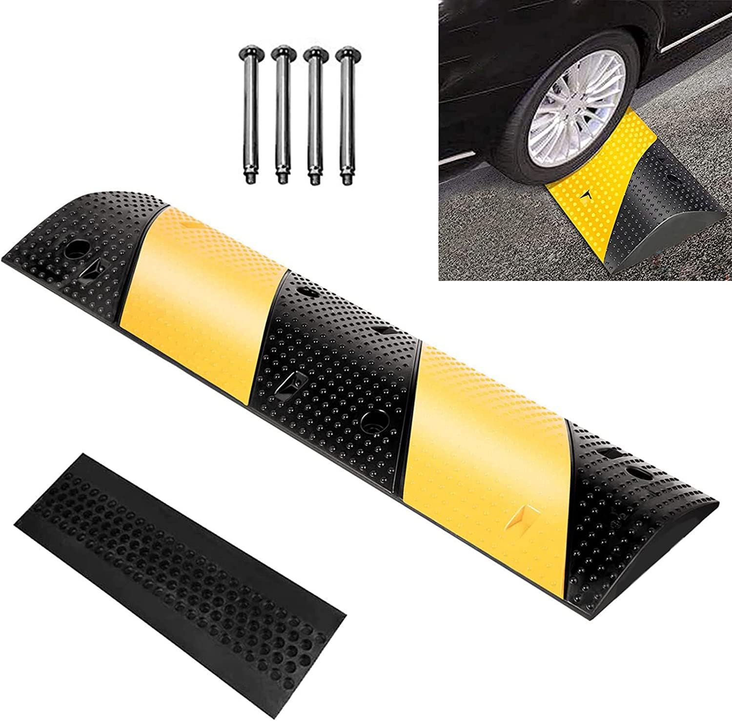 Nisorpa Bump de vitesse en caoutchouc robuste de 101,6 cm - Capacité de charge de 6 803,9 kg - Résistant à l'usure - Pour école, parking et entrée - 100 x 30 x 4 cm - Jaune et noir