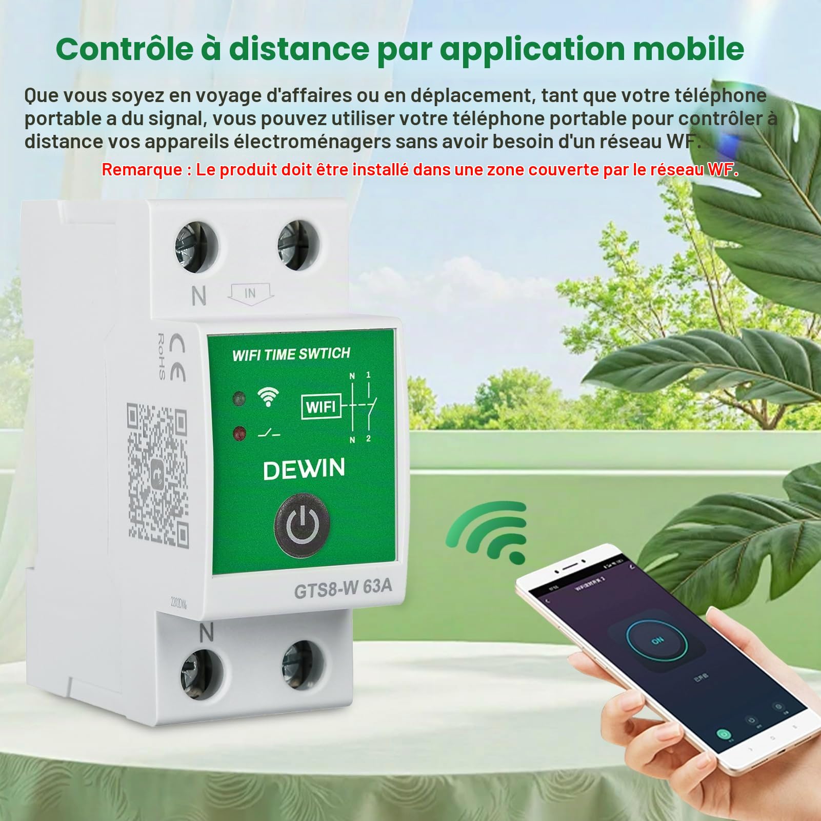 DEWIN Minuterie WiFi, minuterie Intelligente DIN Rail WiFi Interrupteur de Commande Tuya Interrupteur de Commande à Distance avec APP 2P 63A AC 230V