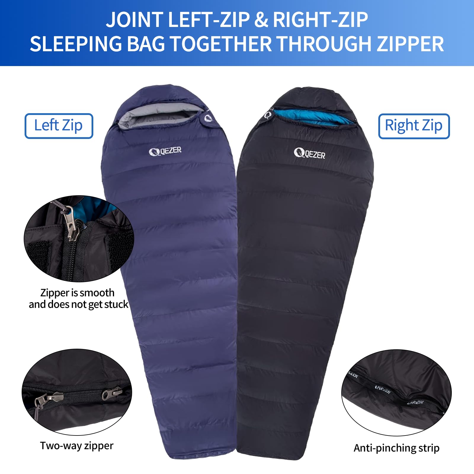 Saco de dormir ligero para adultos, saco de dormir para momia con relleno de 600, plumón de pato para 0 grados para clima frío, saco de dormir con saco de compresión para camping, senderismo | -2.2 °C a 12.2 °C, uso en clima cálido, plumón, ligero y compa