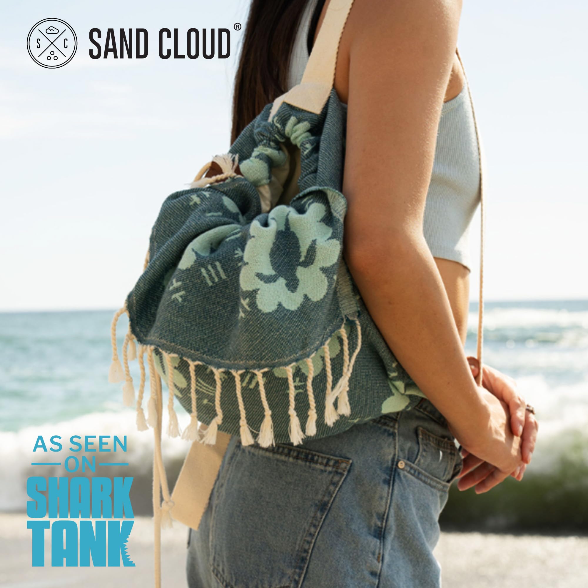 Beach BLANKET Sand Cloud Bag Towel SAND CLOUD Shark Ripples Beach