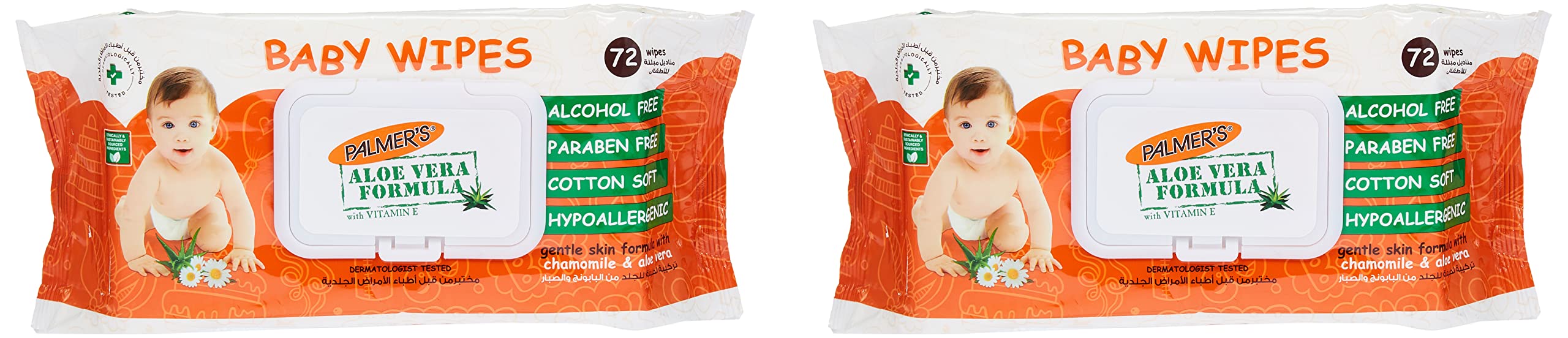 Palmer's Aloe Vera Formula Baby Wipes-Vitamin E Chamomile & vera-Gentle Skin Formula-Cotton Soft-Hypoallergenic-Alcohol, Paraben Free-Hypoallergenic-72 wipes(Twin Pack)