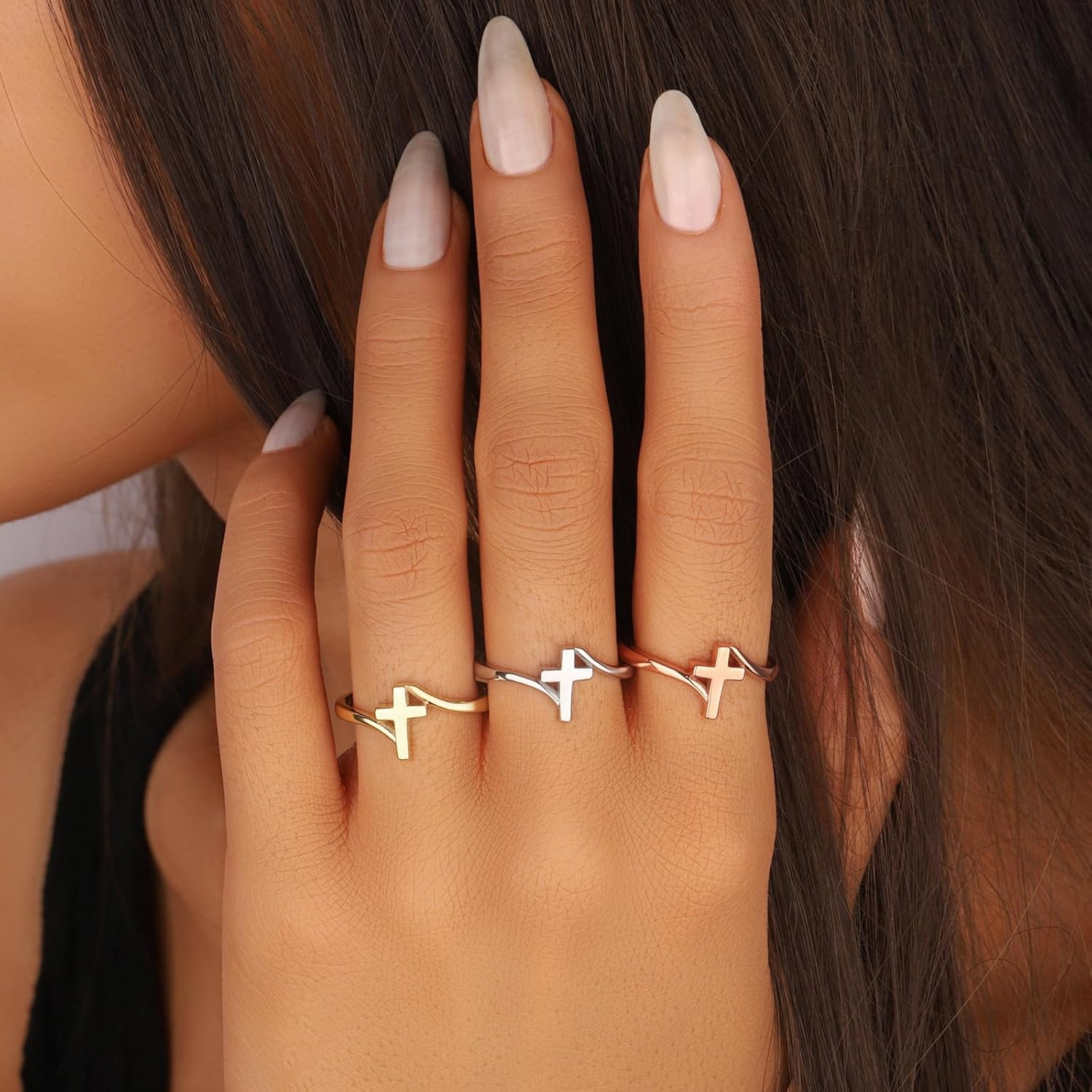 Chunky Gold Statement Rings for Women 14K Gold Silver Tone Non Tarnish Cute Puffy Dome Croissant Thumb Band High Polished Smooth Comfort Fit Size 5-10 - Image 3