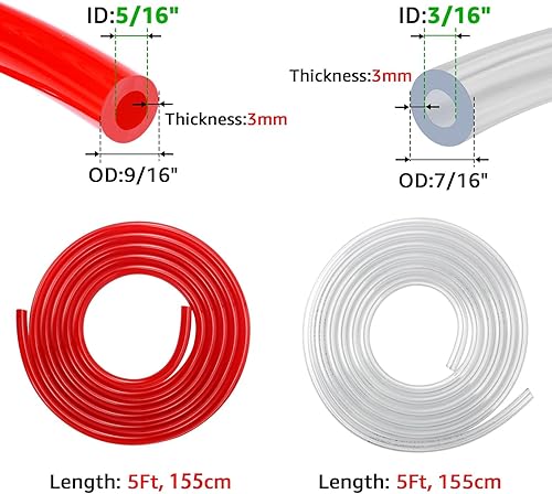 Miniatura 2 de Kit de Líneas Dobles de Gas CO2 para Kegerator de Cerveza de 10 Pies, Tubería de Líneas de Cerveza de Barril ID 316" y Manguera de Gas CO2 ID 516",