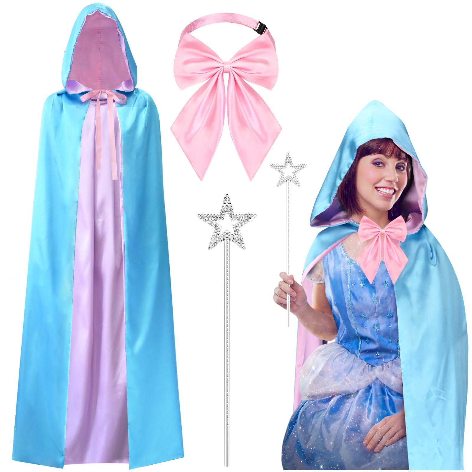 Kuscul Fairy Cloak with Bow Tie Star Fairy Stick Halloween Cosplay Party Dress up (150cm)
