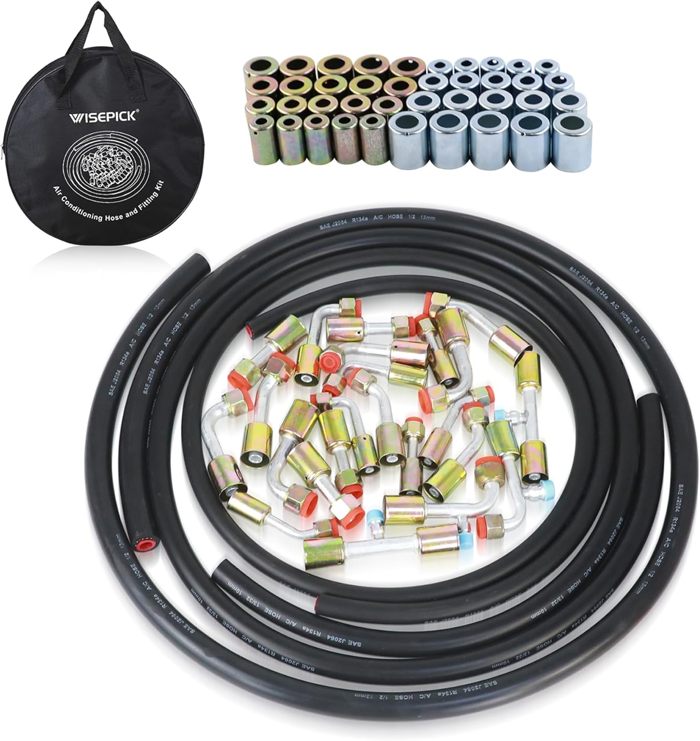 26PCS Air Conditioning Hose and Fitting Kit with 40PCS #6#8#10#12 Hose Ferrule Set
