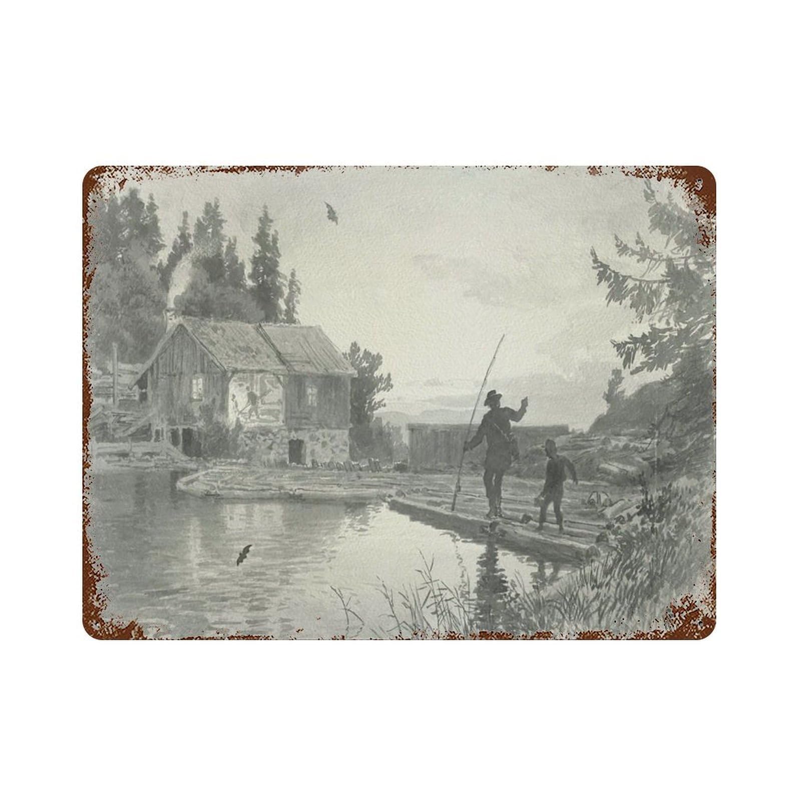 xiaoxiaoshen Watercolor Landscape Study Vintage Cottagecore Farmhouse Wall Decor Art Metal Tin Poster Modern Home Decor Art Home Bar Shop Decorations Vintage Sign 30x40cm