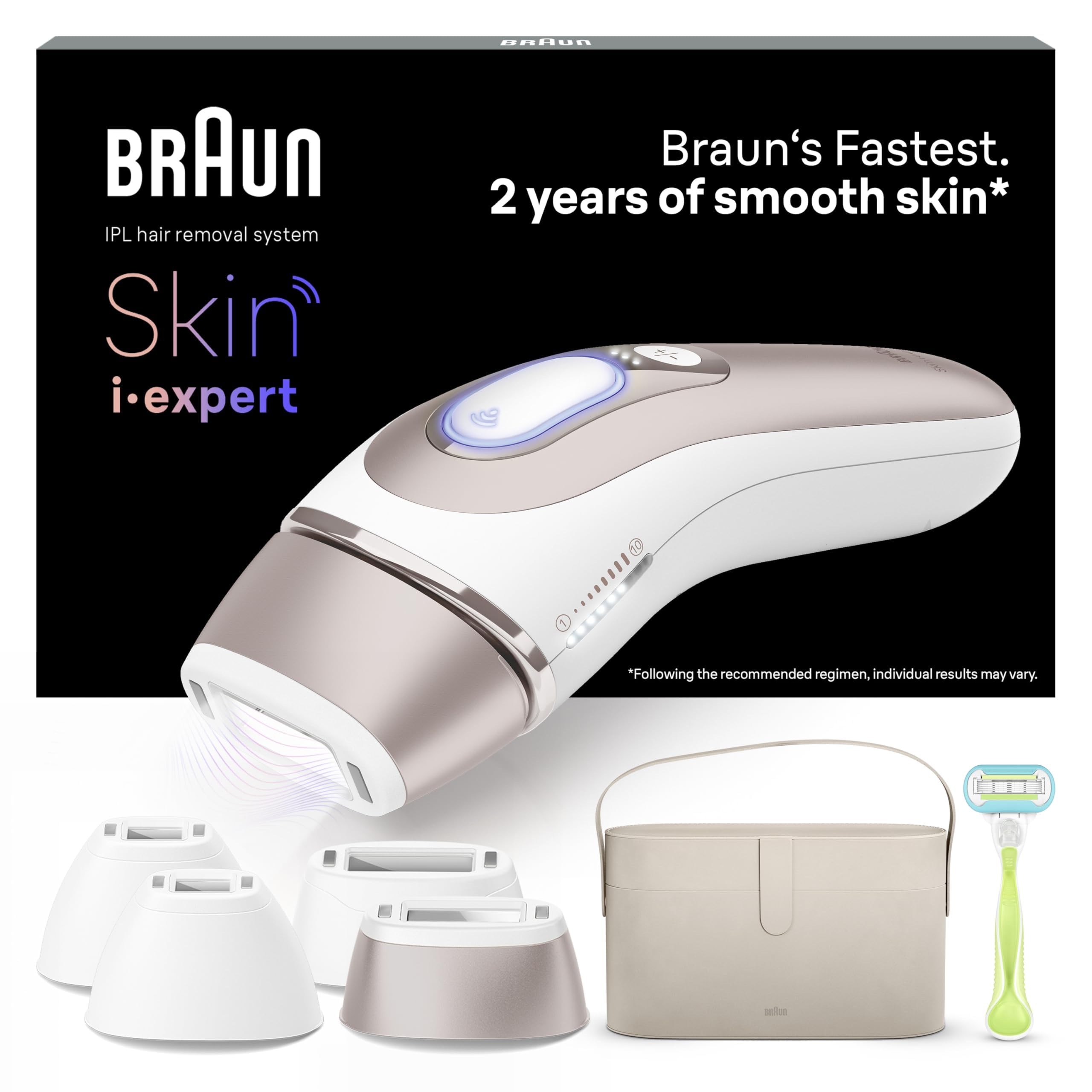 Braun Pulsed Light Skin i·Expert Smart IPL, Hair Removal at Home, Free App, Case, Venus Razor, 4 Heads, PL7387