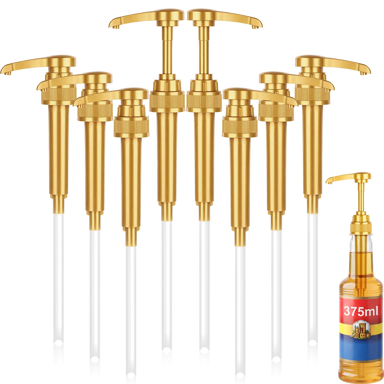 Zopeal 8 Pcs Coffee Syrup Pump Dispenser, Fits 375ml/12.7oz Bottles, Gold