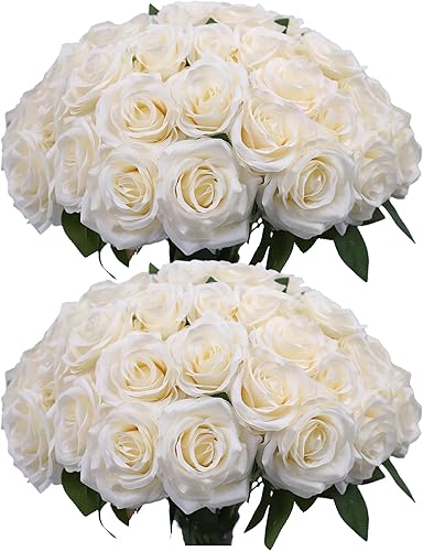 Miniatura 49 de Flores artificiales de rosa, rosa artificial, rosa falsa, rosa de seda, flores falsas de aspecto real con tallos para ramos de boda DIY, centros de