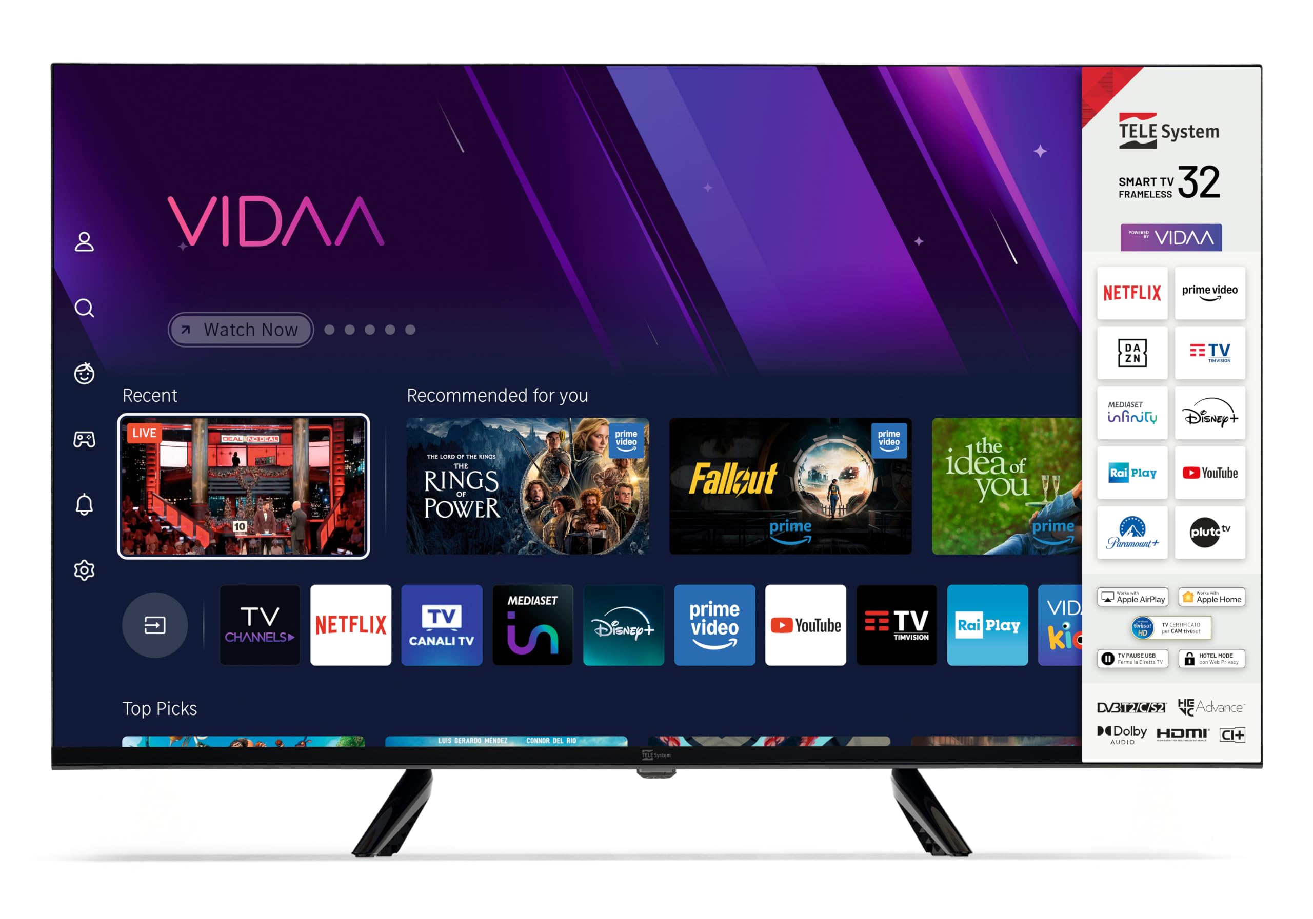 TELE System Smart TV 32" HD | VIDAA | DVB-T2/S2 | tivùsat | Frameless