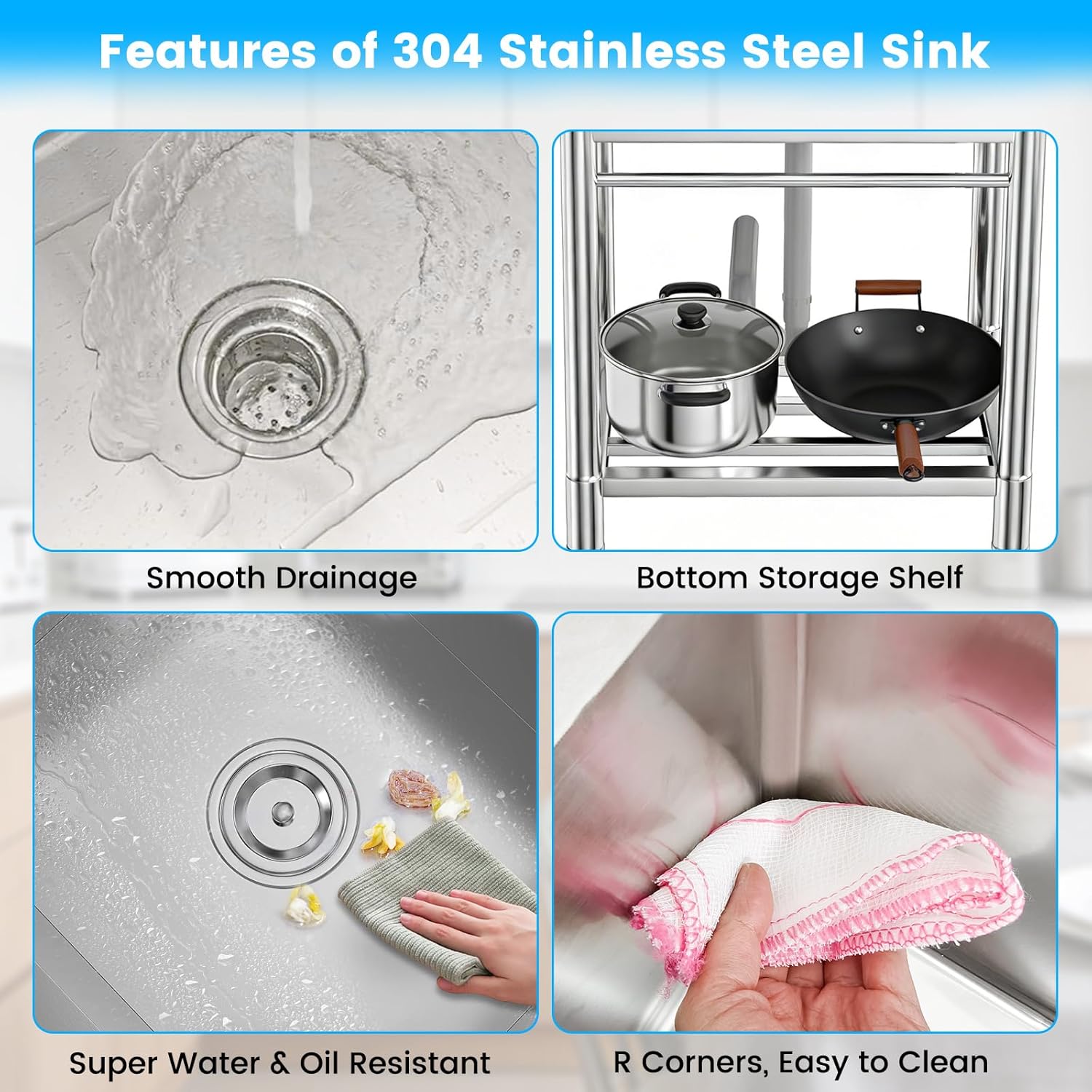 Lafati Stainless Steel Utility Sink - Single Bowl Free Standing Kitchen Sink NSF Certificated with Cold and Hot Water for Farmhouse, Bathroom, Bar, Laundry Room (23 Inch)