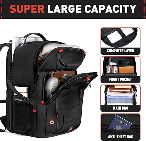 Miniatura 3 de Z-MGKISS Mochila de viaje extra grande de 55 L, mochila para laptop de 18.4 pulgadas para hombres, resistente al agua, aprobada por la TSA, bolsa de