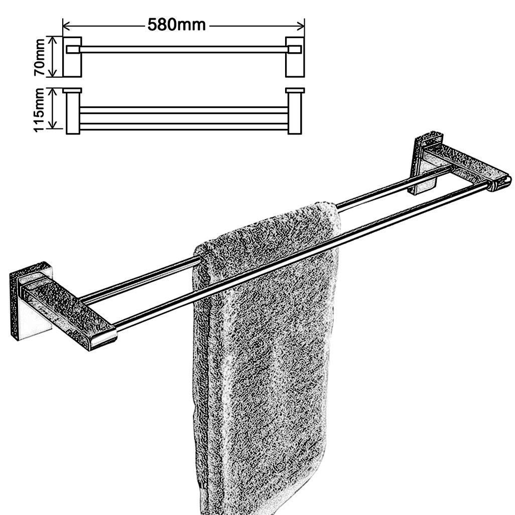 Portasciugamani Doppio da Parete, Finitura cromata Lucida, per Bagno, in Acciaio Inox 304