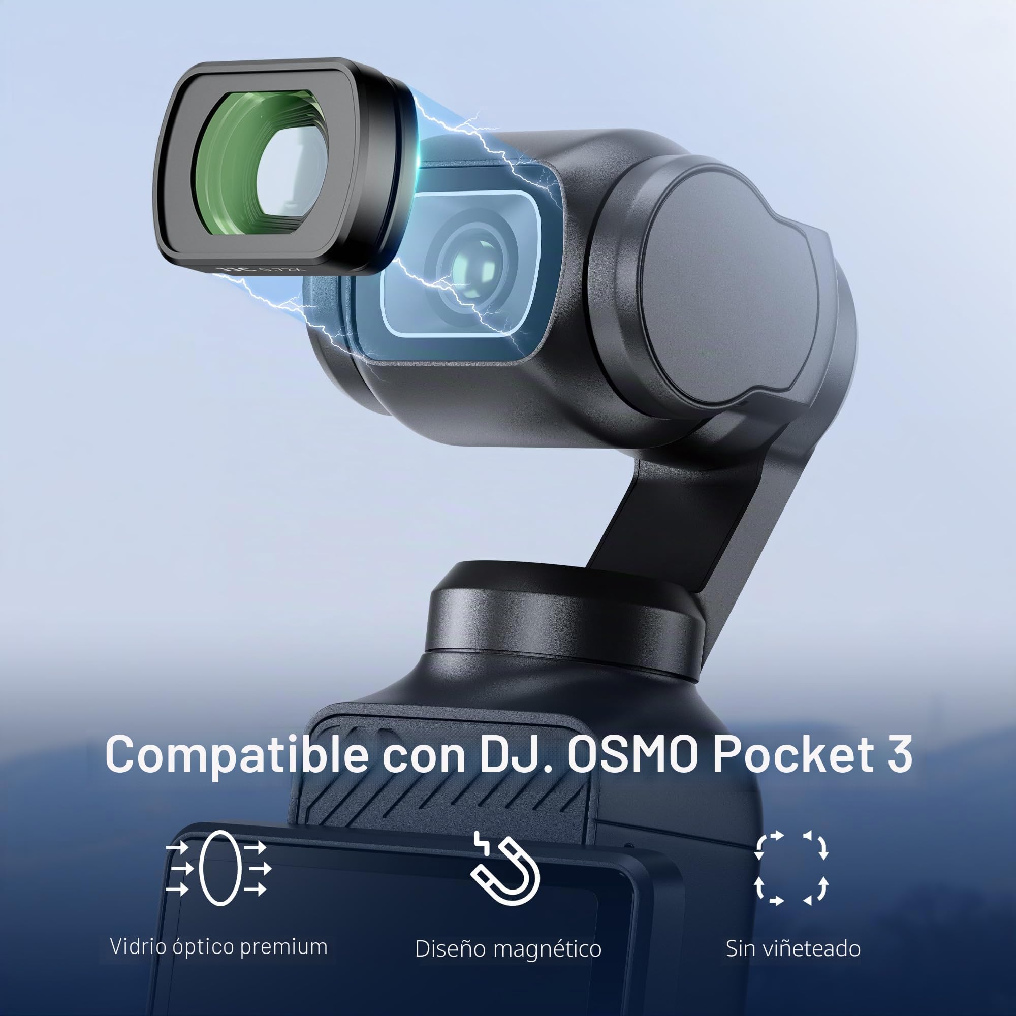 JJC lente gran angular para DJI Osmo Pocket 3, filtro magnético multicapa 0.72x ancho sin viñeteo, accesorio de visión ampliada externa