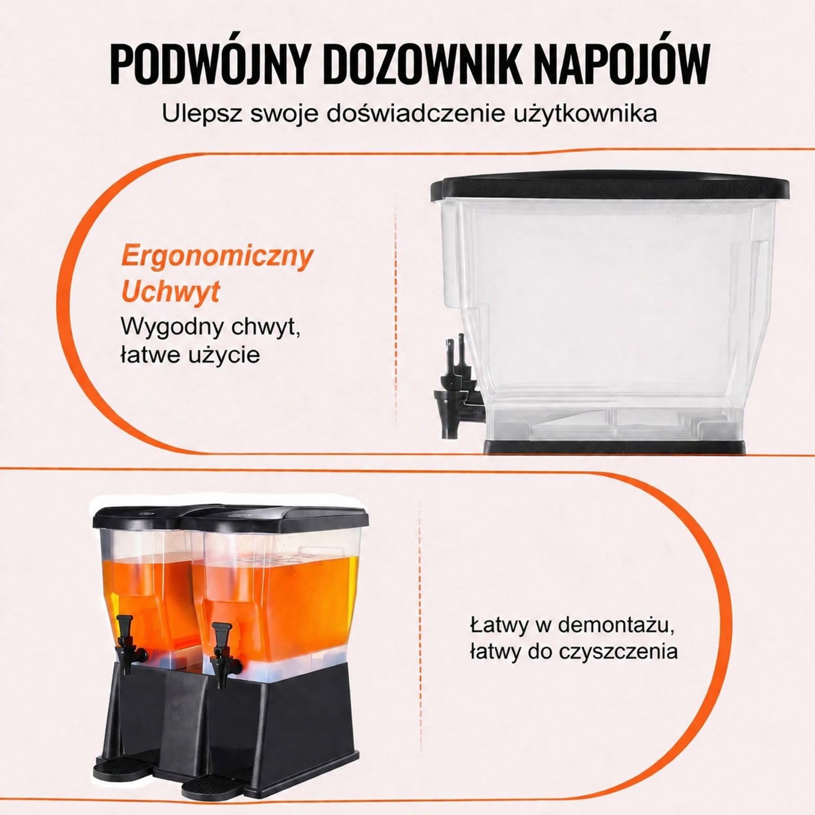 Zestaw 2 dystrybutorów napojów z PP, dozownik soku z kranikiem i stojącą pokrywką do herbaty mrożonej, lemoniady, soku i wody dla restauracji, hoteli i przyjęć