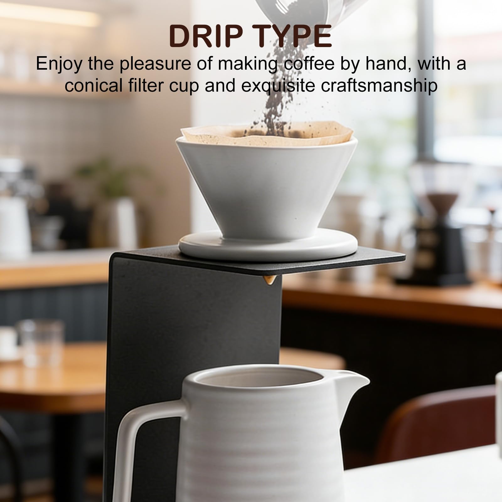 Leikurvo Juego de cafetera Pour Over, filtro de café de porcelana de 450 ml, con taza y 100 filtros de papel, gotero de café de cerámica, cafetera manual para casa, oficina, exterior, camping (blanco)