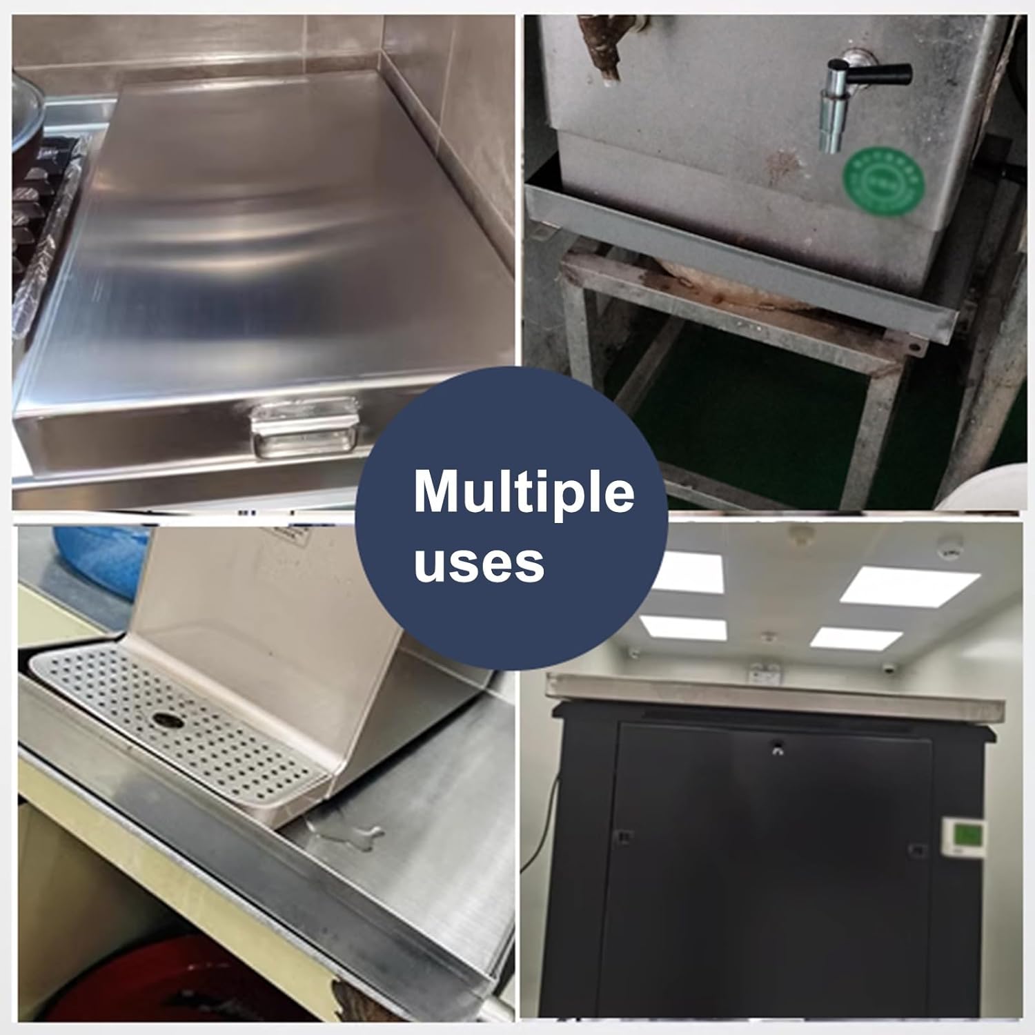 Stainless Steel Condensate Drain Pan for Air Conditioners, 48x48cm Drip Tray with Drain, Indoor/Outdoor AC Water Tray to Keep Floors Dry, Durable AC Accessory