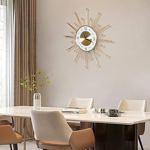 Miniatura 7 de Reloj de pared grande silencioso de 19.6 pulgadas para decoración de sala de estar, reloj de pared dorado con forma de explosión de sol y estrella,