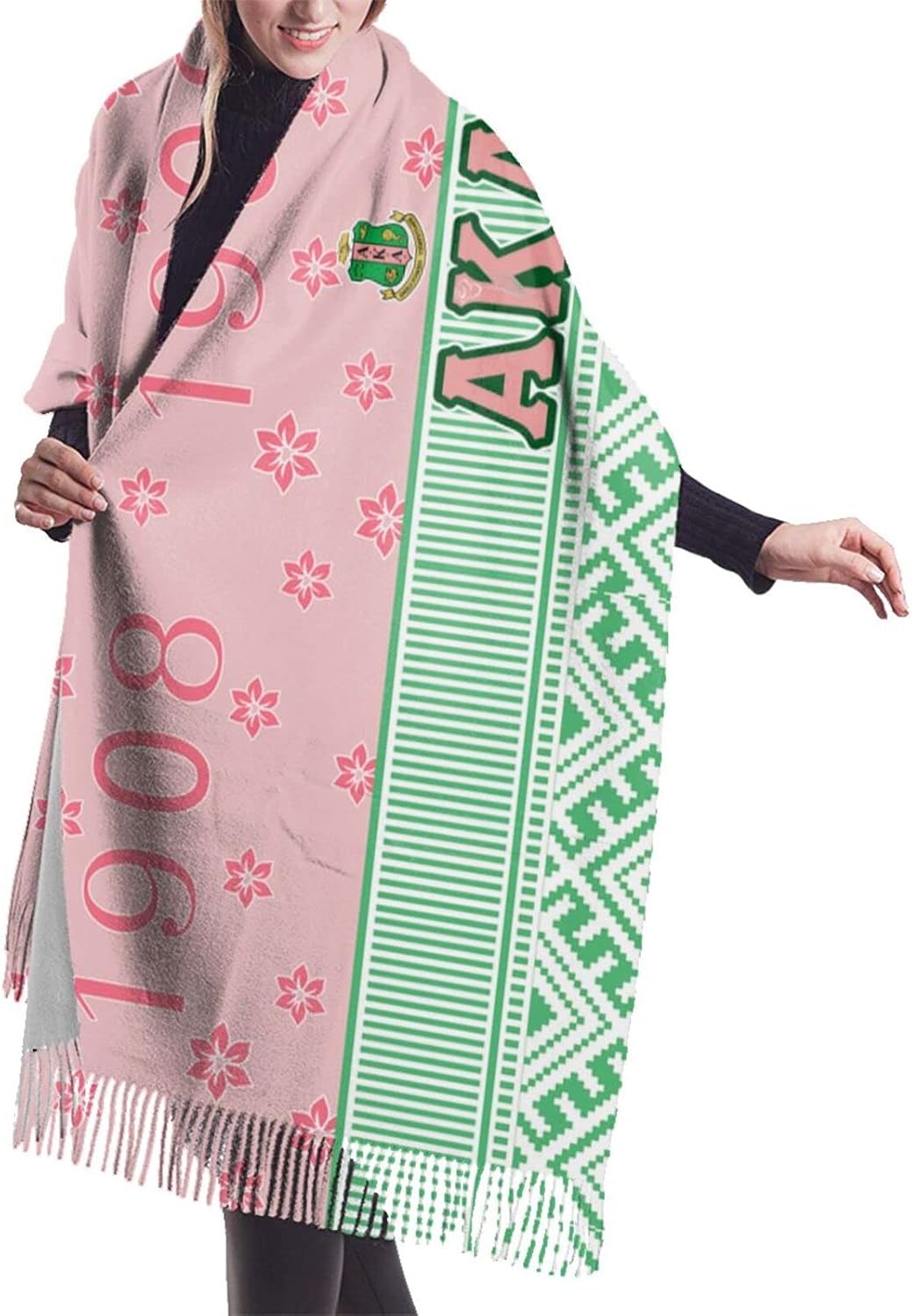 AKA Scarf Womens Summer Pashmina Shawl Wrap Soft Cozy Sorority Gift Scarves for Women Black One Size - Image 2