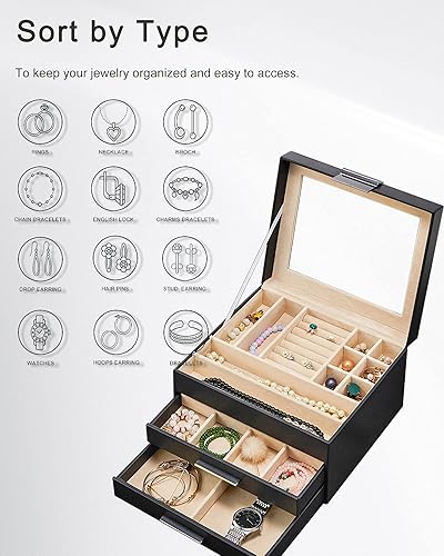 Miniatura 4 de Joyero con parte superior transparente, organizador grande de 3 capas para mujeres, aretes, anillos, collares, organizador de almacenamiento