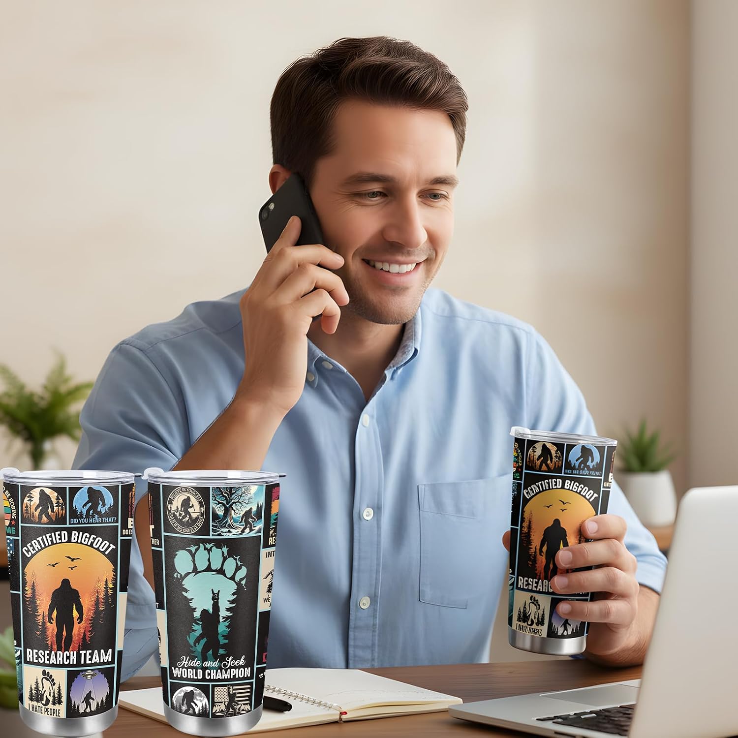 AFRITEE Big Foot Lover Gift - Mysterious Animals Bigfoot 16 oz Tumbler Cups with Lids and Straws, Funny Iced Coffee Tumbler Creative Gift for Friends Who Love Outdoor Adventure