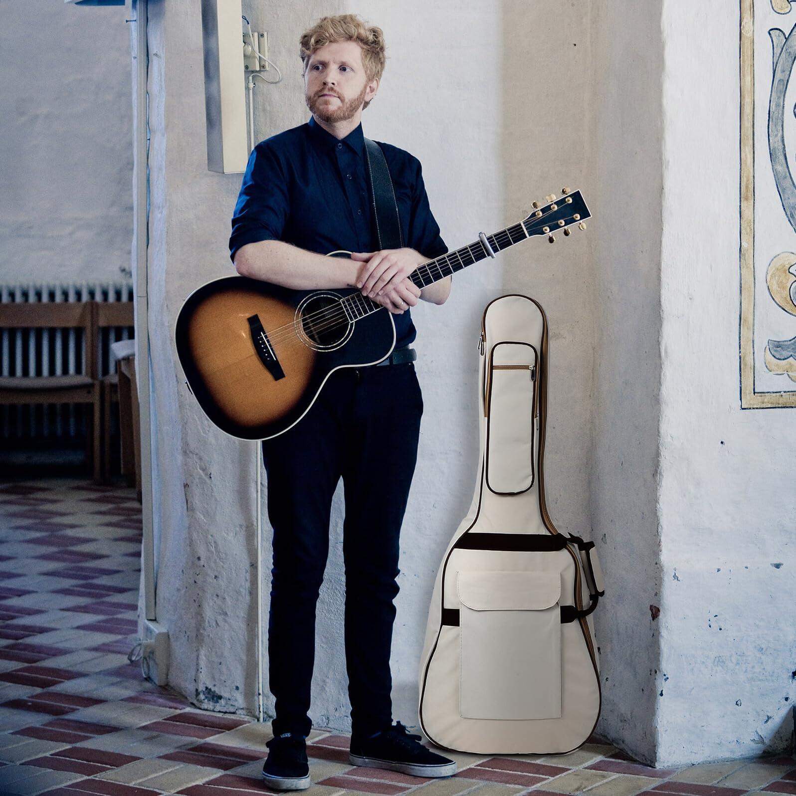 Custodia per Chitarra Acustica Beige Oxford Grande Capacità e Protezione dagli Urti per Viaggi e Conservazione Sicura dello Strumento