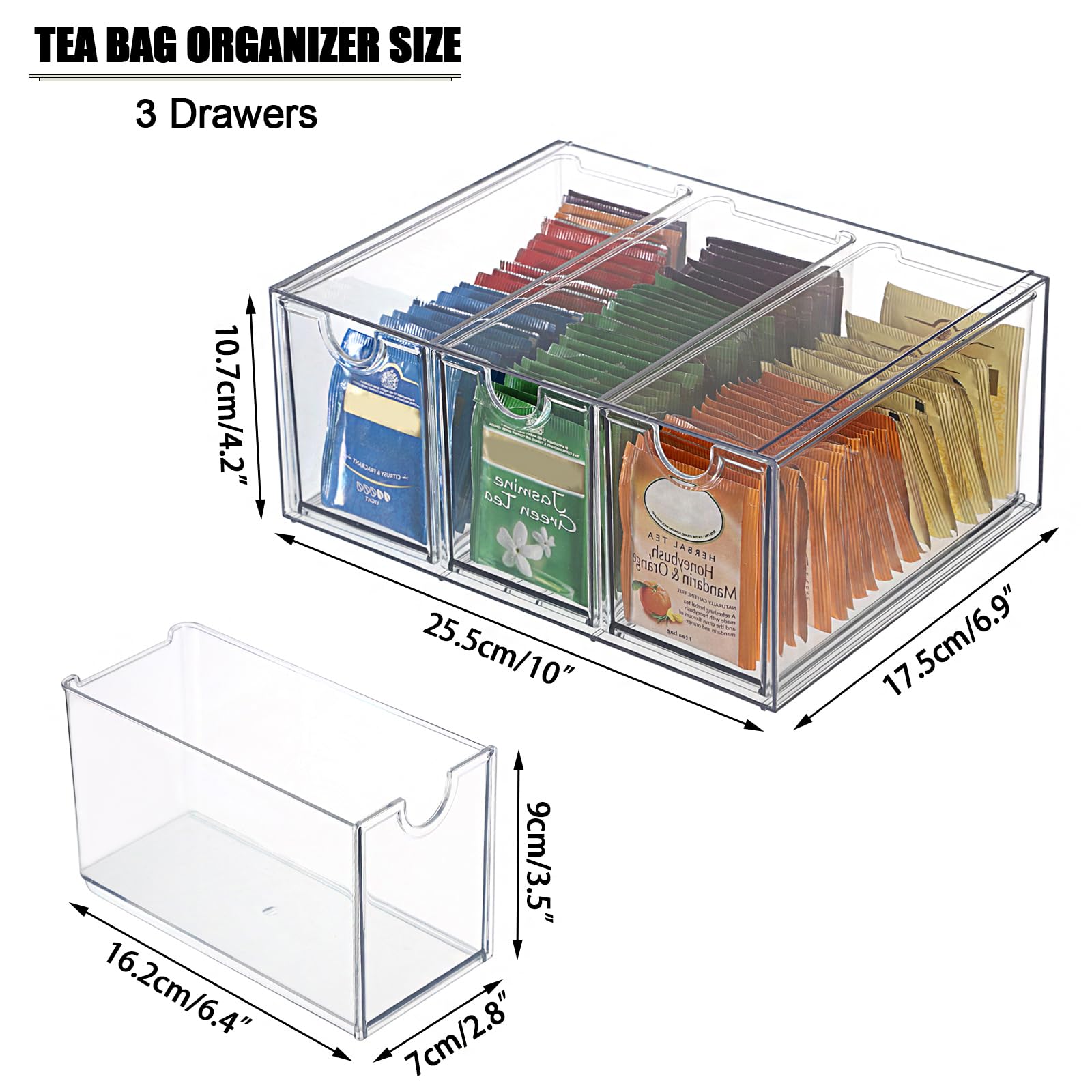 SUMTree Aufbewahrungsbox für Teebeutel mit Schubladen Acryl durchsichtig Schubladenbox Küchen Organizer mit Tee, Kaffeepads, Süßstoff, Zucker für Arbeitsplatten, Schminktisch, Schreibtisch Vielfach