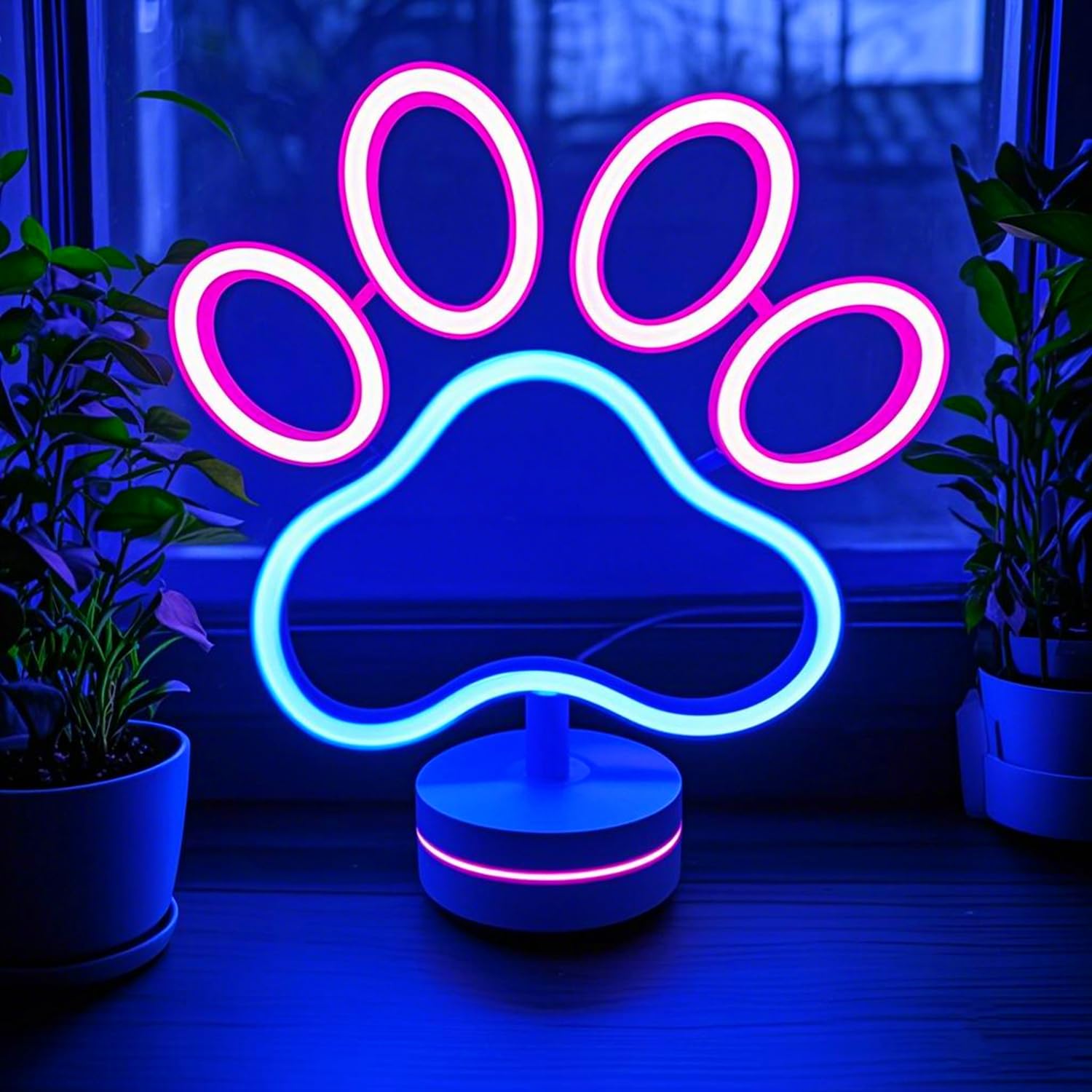 HFHungkeong Dog Paw Neon Sign Lamp with Standable Base and Touchable Switch, USB or 3 AA Battery Powered LED Custom Neon Dog Signs for Bedroom Wall and Room Decor, Man Cave Party, Birthday — image 1