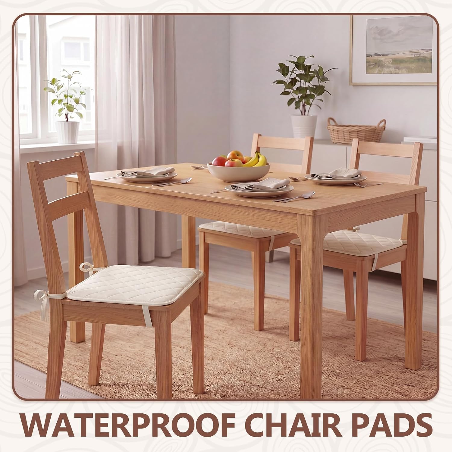 Flutesan 4 Pcs Waterproof Chair Pads 19 x 19 in Quilted Seat Covers, Beige