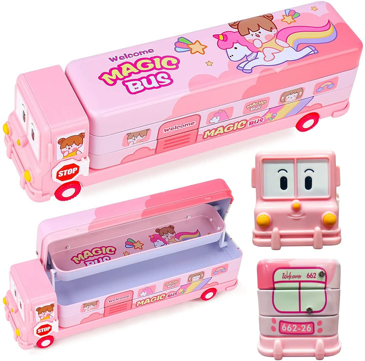 Buy AMB School Pink Bus Pencil Box Box with Wheel