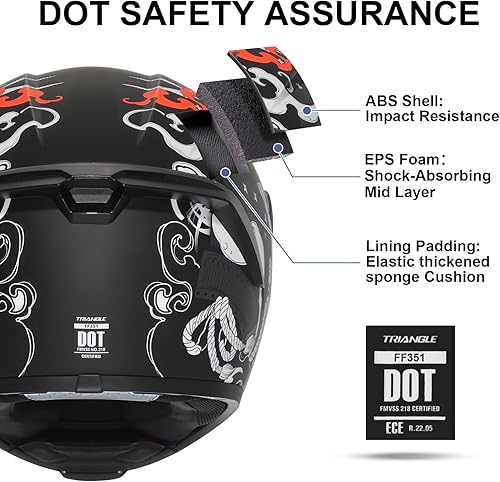 Miniatura 2 de TRIANGLE Cascos de Motocicleta de Cara Completa para Adultos Hombres y Mujeres Doble Visera con Protector Solar Interno Aprobado por DOT (Negro Mate