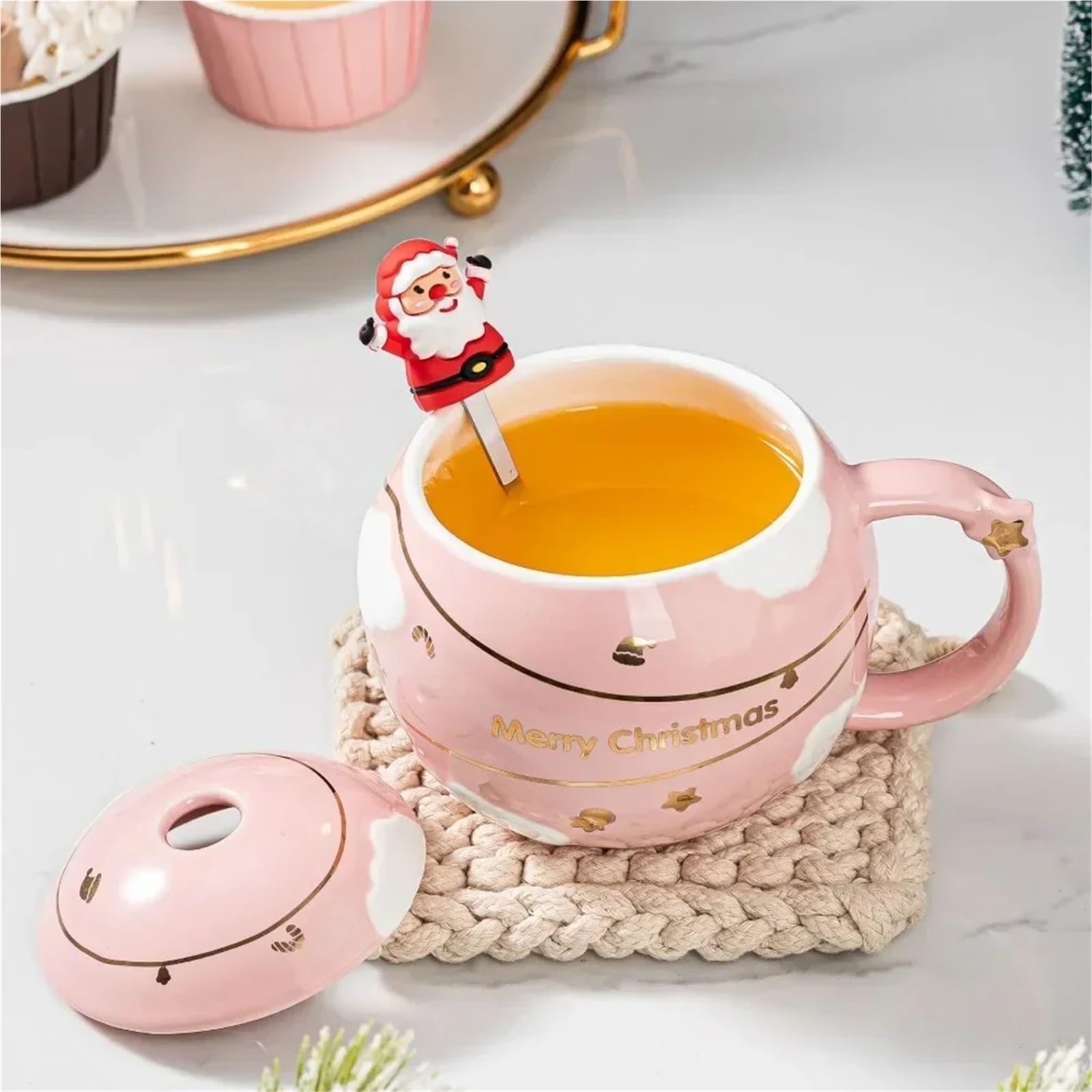 Taza de cerámica con Tapa, 2 uds., café, té de la Leche, Desayuno, Dibujos Animados, cumpleaños, Amigo, Familia, hogar, Oficina, Beber, 400ml para Café y Leche(Red)