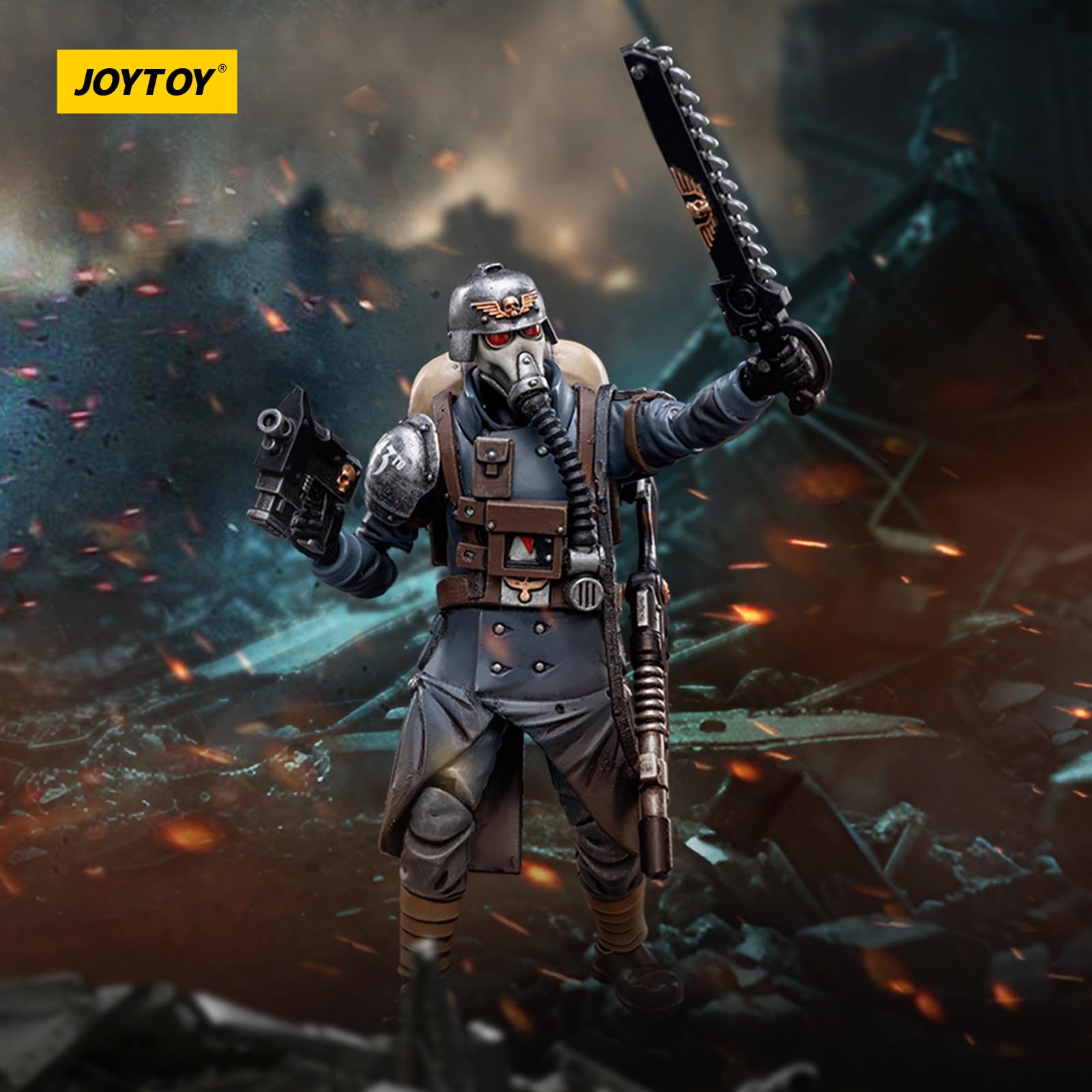 JOYTOY Warhammer 40k Astra Militarum, Astra Militarum Death Korps of Krieg Veteran Squad Sergeant 1/18 Action Figure - Image 2