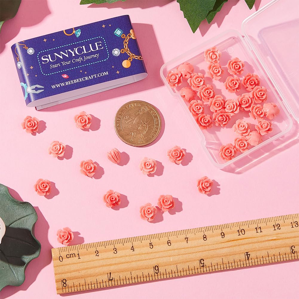 50 Perline In Cinabro A Forma Di Rosa - 10mm, Foro 1.5mm, Per Creazione Gioielli Fai Da Te, San Valentino