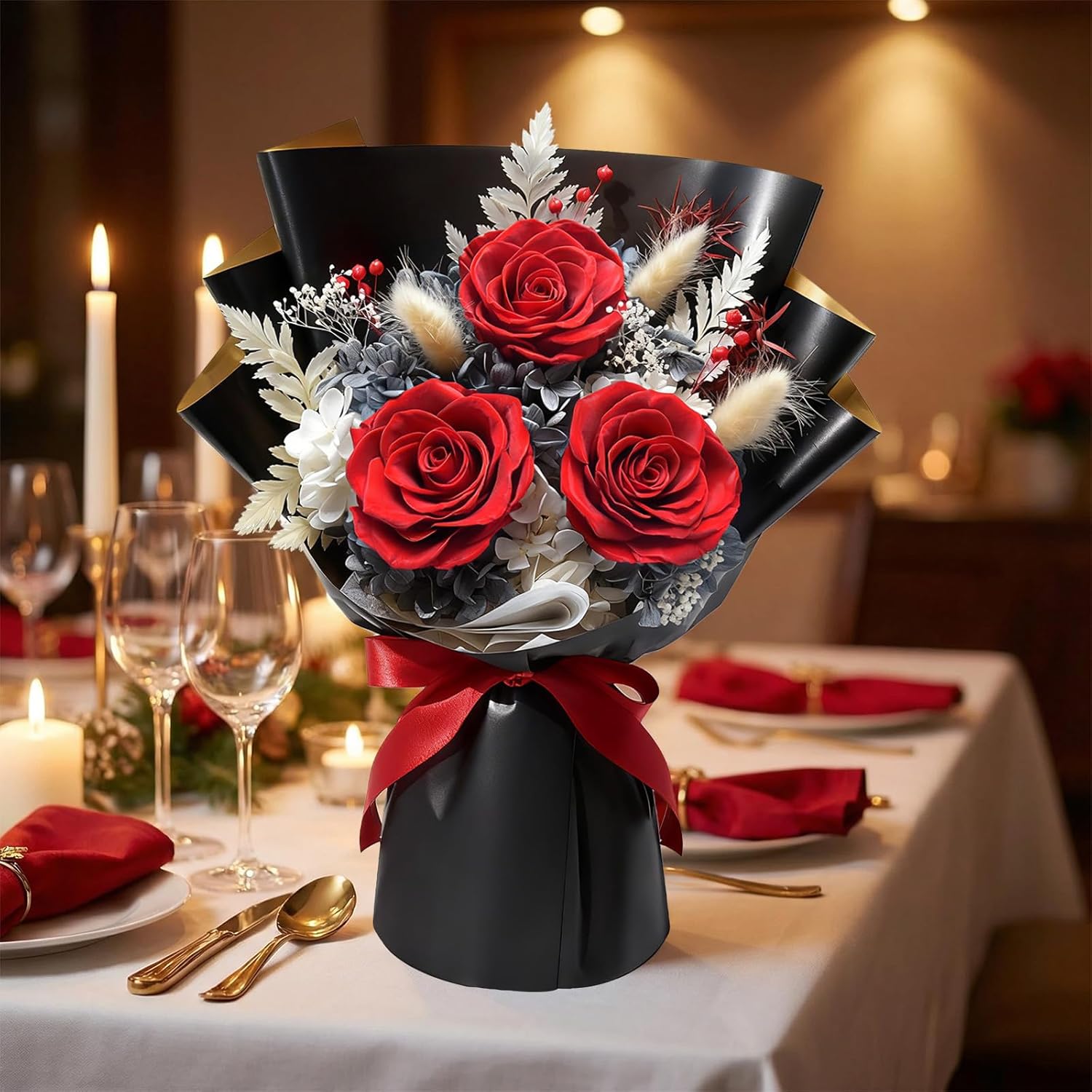 Preserved Flowers Bouquet, Flowers for Delivery,Handmade Red Rose Bouquets Lasting 3-5 Years, Luxury Gift Box,Birthday Flowers Gifts for Women Mom Grandma Wife Friends - Image 3